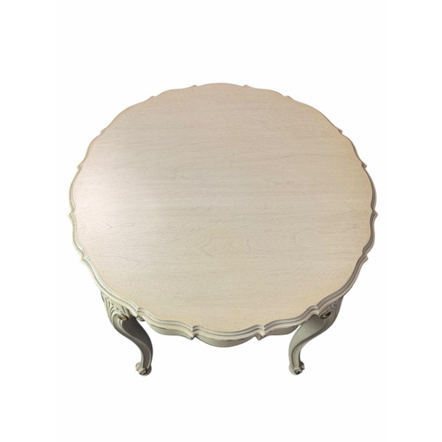 For sale is this nice round French Provincial painted wood side table.
