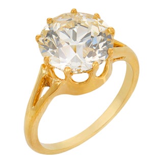 Antique Gia 3.55 Carat Old European Diamond 18k Gold Engagement Ring, Size 5.25 For Sale