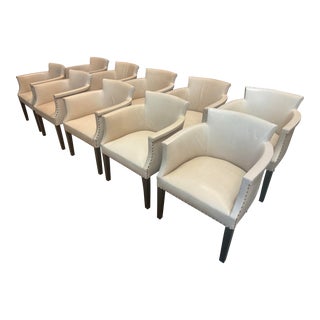 Set of 10 Holly Hunt/Christian Liaigre Cream Custom Leather Dining Chairs For Sale