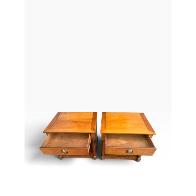 Baker Furniture Company 1960s Baker Furniture French Empire Neoclassical Cherry & Brass Nightstands — Pair For Sale - Image 4 of 14