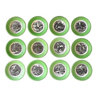 Antique French Digoin & Sarreguemines Hunting Scenes Plates - Set of 12 For Sale