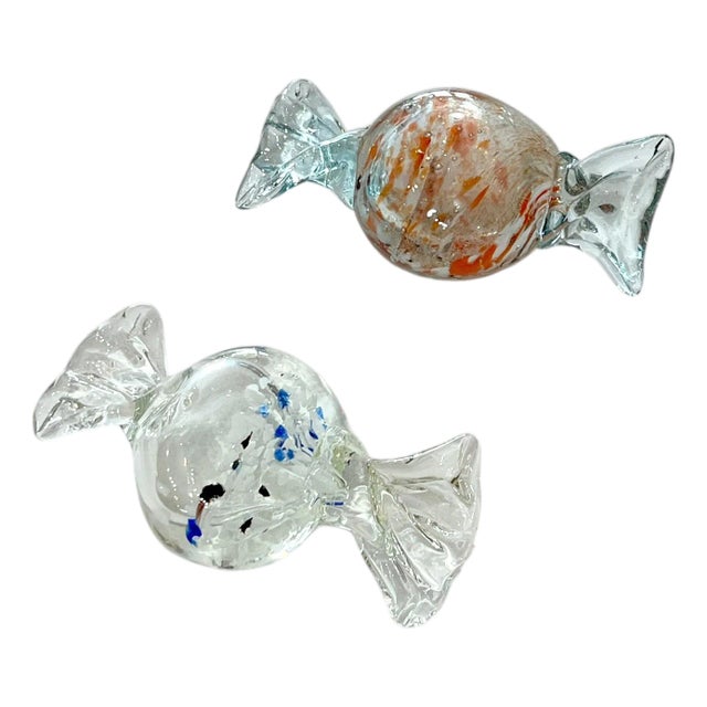 Set of Two Italian Hand Blown Large Size Glass Candies For Sale