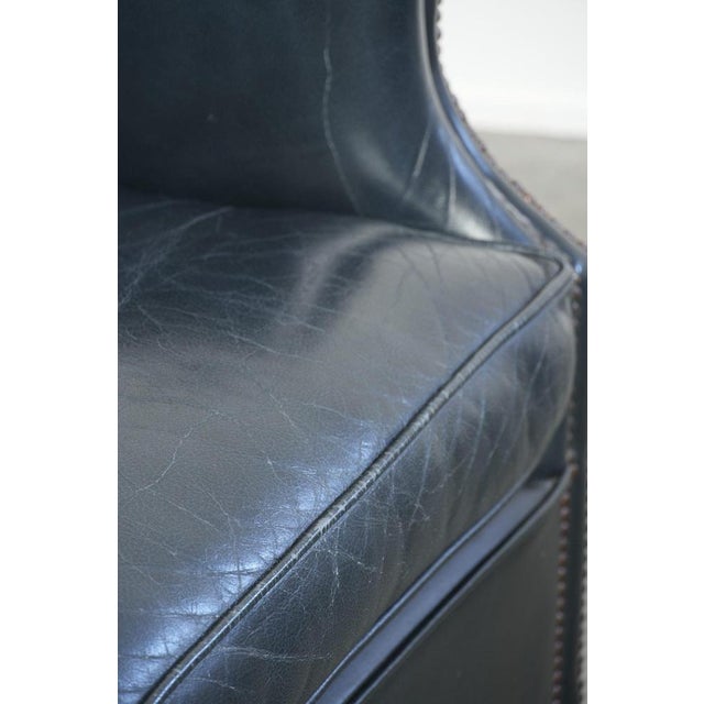 Dark Blue Cowhide Leather Club Chairs, Set of 2 For Sale - Image 13 of 16
