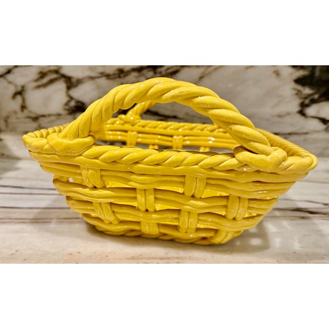 1980s Pottery Yellow Basket For Sale - Image 5 of 6