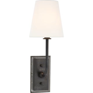 Thomas O'Brien for Visual Comfort Signature Hulton Sconce in Bronze with Crystal Backplate with Linen Shade For Sale