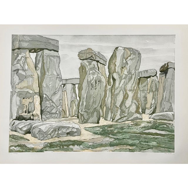 Philip Pearlstein, Large American Modern Stonehenge Landscape Aquatint Etching Philip Pearlstein, 1979 For Sale