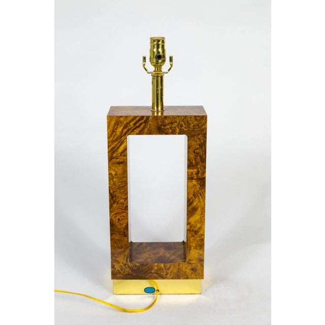 1970s 1970s Geometric Faux Bois Burl Wood Table Lamp For Sale - Image 5 of 9