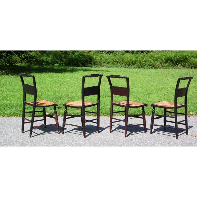 Antique Set of 4 Hitchcock Pillow Back Rush Seat Stenciled Ct Farmhouse