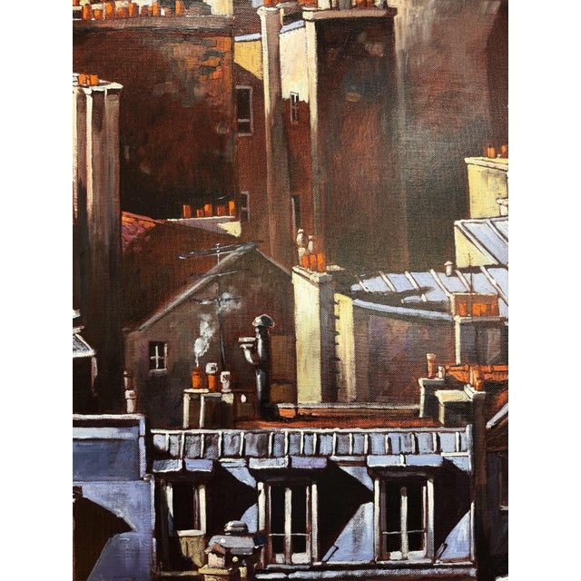 Wood “Tuiles Et Zinc” by Philippe Vermeulen “Fifax” Original Oil on Canvas For Sale - Image 7 of 15