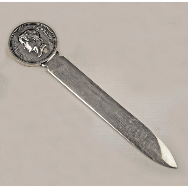 Late 20th century/circa 1970 silvered Napoleon Empereur letter opener by Christofle By: Christofle Material: silver,...