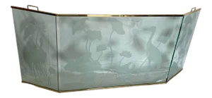 Art Deco Brass and Etched Glass Fireplace Hearth Screen