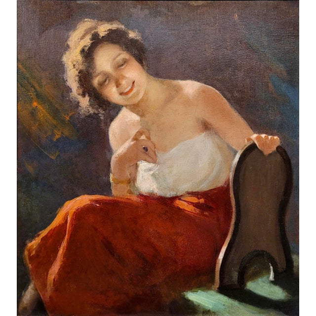 Italian Girl Admiring Herself in the Mirror -C1880s Italian Romanticism Oil Painting For Sale - Image 3 of 8