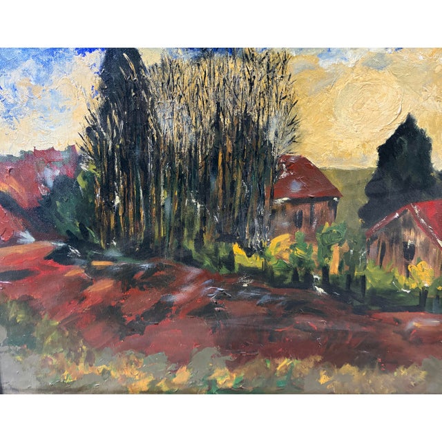 Textile Vintage Acrylic Landscape Painting on Canvas Framed 28" W For Sale - Image 7 of 8