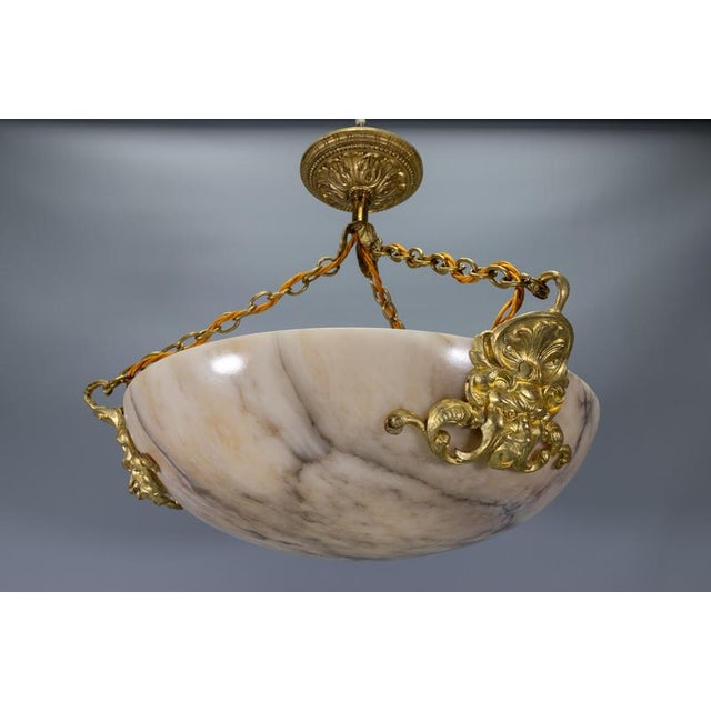 French Neoclassical Style Alabaster and Bronze Pendant Chandelier, 1920 For Sale - Image 10 of 18