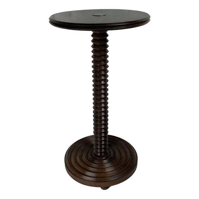 French Brutalist Wood Turned Side Table by Charles Dudouyt, 1940s For Sale