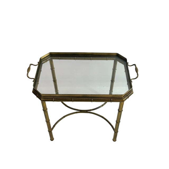Brass Mid 20th Century Brass Hollywood Regency Faux Bamboo Tray Table For Sale - Image 8 of 14