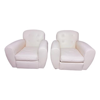 Pair of Signed Ralph Lauren Vintage Art Deco Leather Club Chairs For Sale