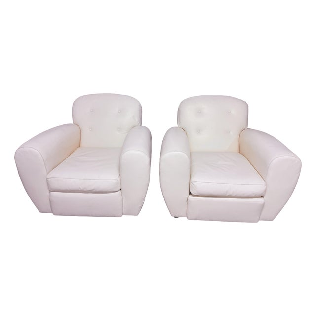 Pair of Signed Ralph Lauren Vintage Art Deco Leather Club Chairs For Sale