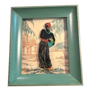 Vintage 1950s Mid-Century Illuminated Reverse-Painted Glass Shadowbox Art For Sale