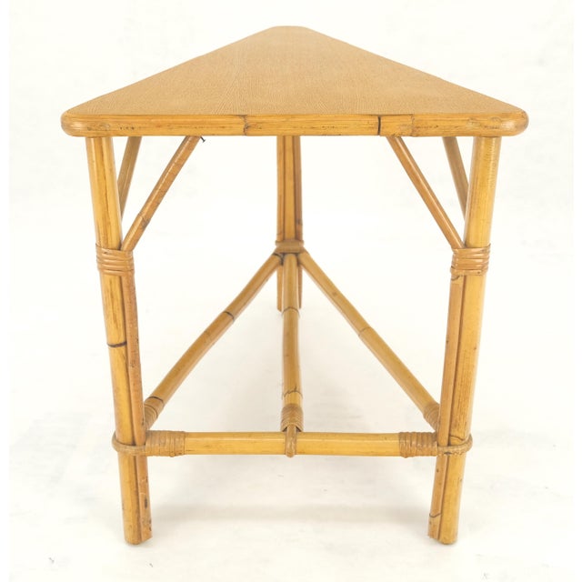 Fick Reed Atr Bamboo Rattam Wedge Triangle Shape Occasional Side End Table Stand For Sale - Image 9 of 10