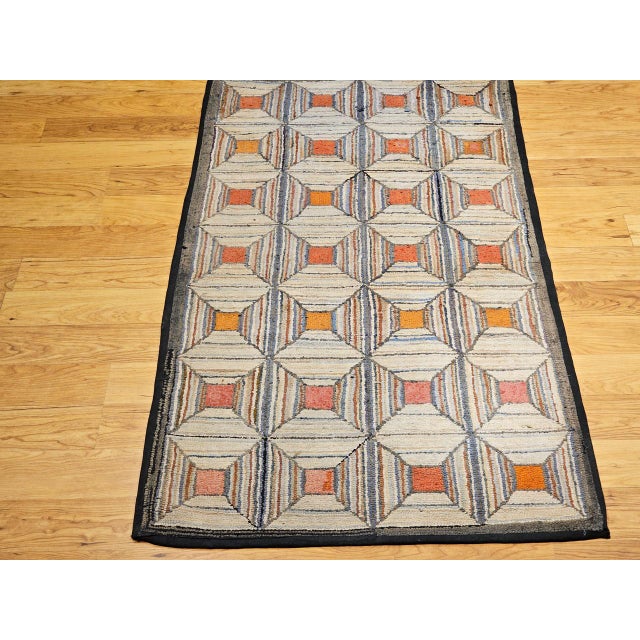 Textile Vintage American Hand Hooked Rug, Wool on Cotton, Allover Geometric Pattern, 2x5 For Sale - Image 7 of 10