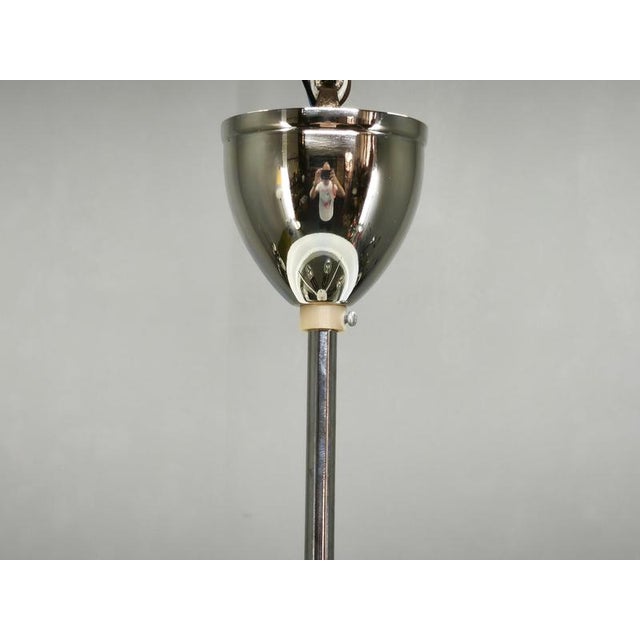 1930s Vintage Bauhaus UFO Chrome and Glass Pendant Light, Czechoslovakia, 1930s For Sale - Image 5 of 14