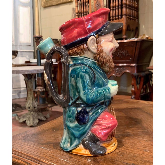 19th Century French Onnaing Hand-Painted Barbotine Soldier Pitcher For Sale In Dallas - Image 6 of 10