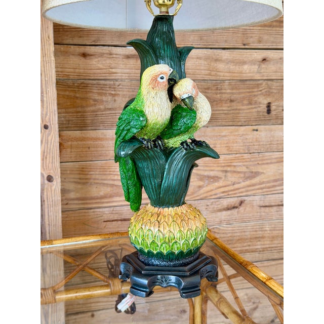 Plastic Sculptural Parrot Table Lamps With New Linen Shades - a Pair For Sale - Image 7 of 12