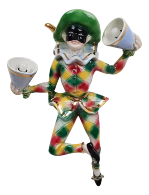 Mid-Century Ceramic Venetian Harlequin Carnival Mask Wall Light, 1950s