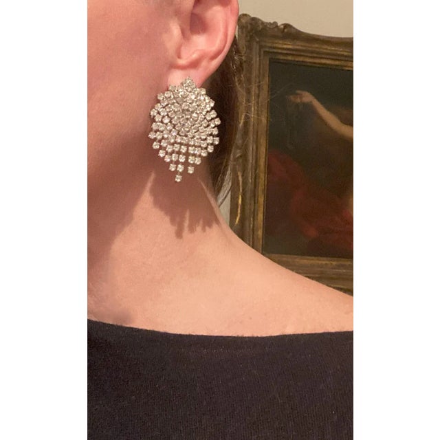 Art Deco Vintage Faux Diamond Rhinestone Earrings - 2 Pieces For Sale - Image 3 of 11