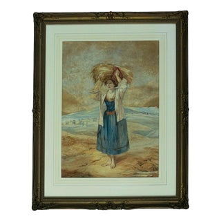 Jules Bouvier, The Harvest Girl, 1852, Watercolour Painting For Sale