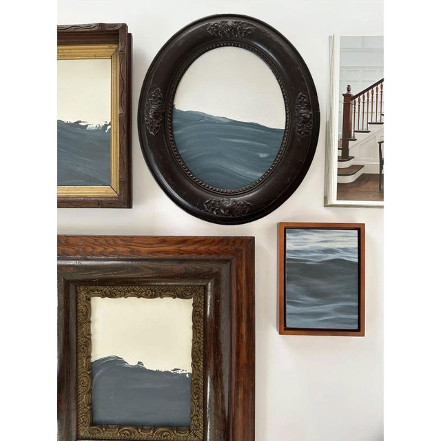 "Porthole" Abstract Art in Oval Antique Frame, Small Seascape Painting Transitional Wall Art by JTS For Sale - Image 4 of 10