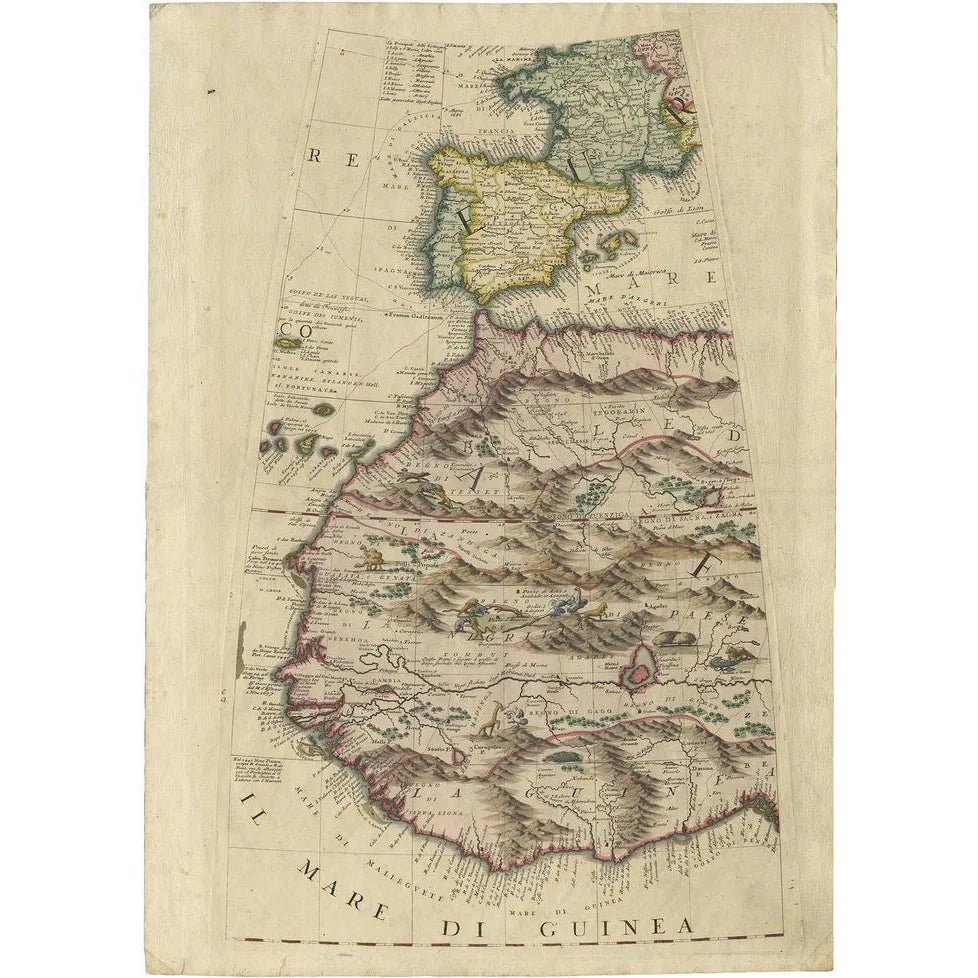 Antique Map of Southwestern Europe and West Africa attributed to