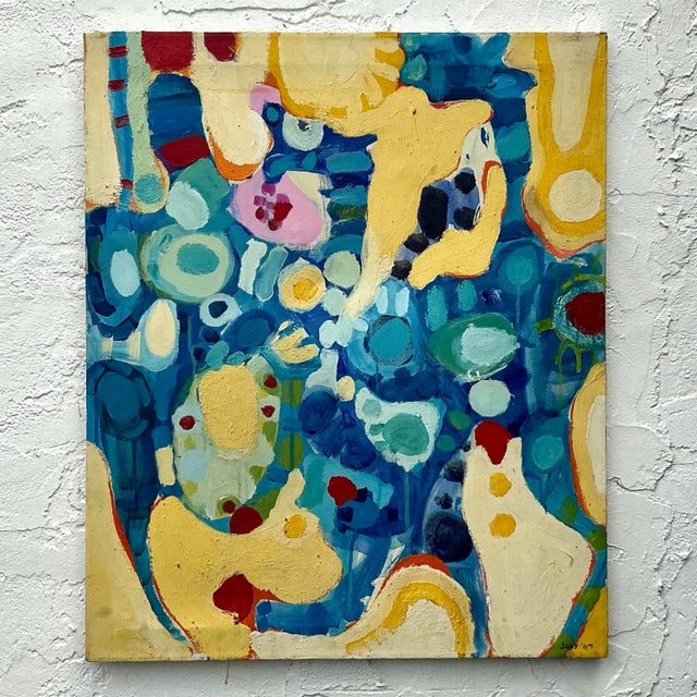Mid 20th Century Vintage Boho Original Abstract Oil on Canvas For Sale - Image 5 of 5