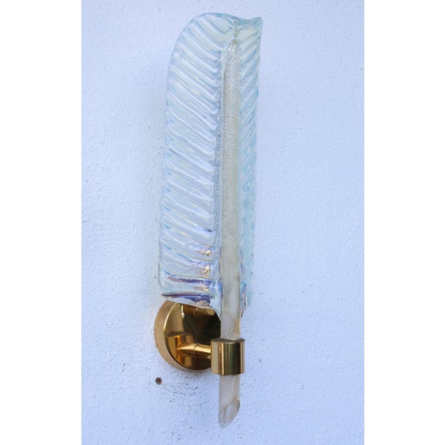 Glass 1970s Rare Set of 2 Luxury Barovier E Toso Leaf Wall Light For Sale - Image 7 of 15