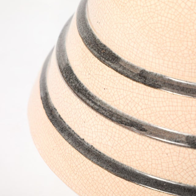 Art Deco Machine Age Craquelure Cream Ceramic Table Lamp Signed Marcel Guillard For Sale - Image 9 of 17