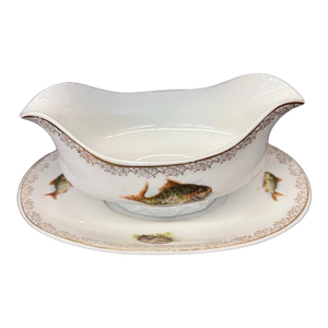 Set of 2 1920s Royal Vienna Gravy Boat With Underplate Fish Early Mark