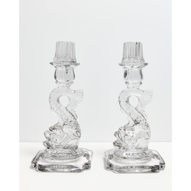 1930s Cambridge Dolphin Fish Clear Glass Candlesticks For Sale - Image 5 of 18