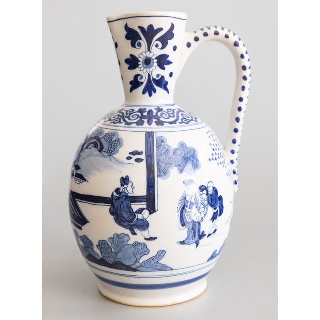19th Century Dutch Delft Faience Chinoiserie Pitcher Ewer With Figures For Sale - Image 10 of 10