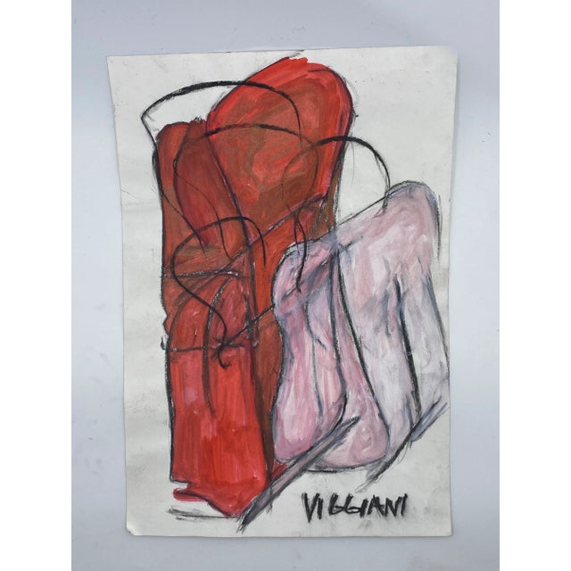 Abstract Late 20th Century Charcoal Abstract Drawing Signed Viggiani For Sale - Image 3 of 3