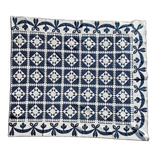 19Thc Blue & White Eight Point Star Quilt For Sale