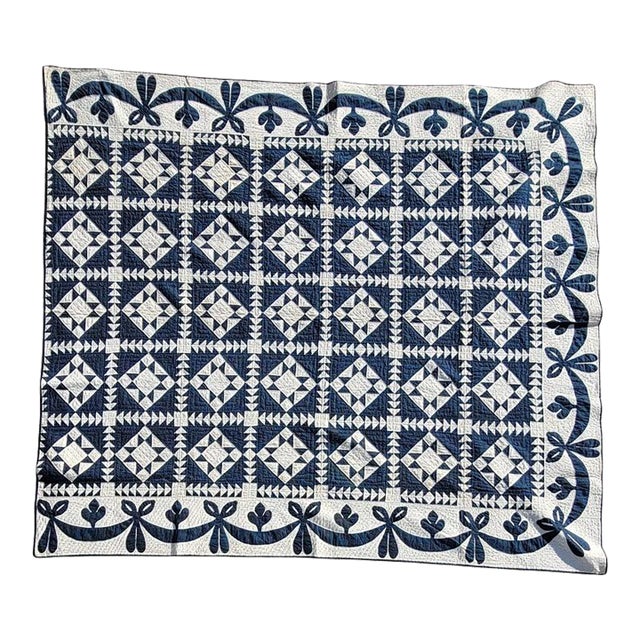 19Thc Blue & White Eight Point Star Quilt For Sale