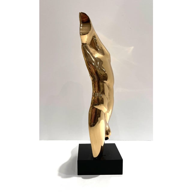 Late 20th Century Polished Bronze Male Torso Sculpture on Black Acrylic Base For Sale - Image 4 of 7