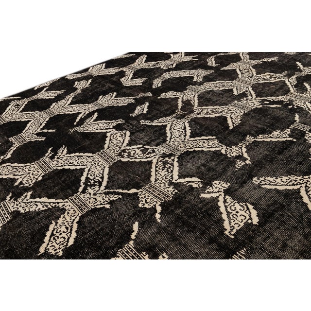 Mid-Century Modern Vintage Mid-Century-Style Black Handmade Wool Rug For Sale - Image 3 of 9