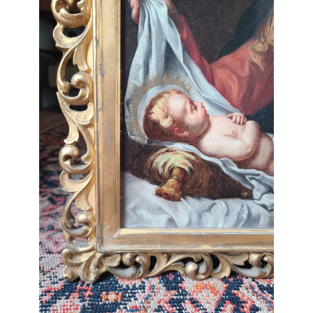 Antique 19th Century Baby Jesus Oil Painting Madonna Del Velo After Carlo Dolci For Sale - Image 12 of 17