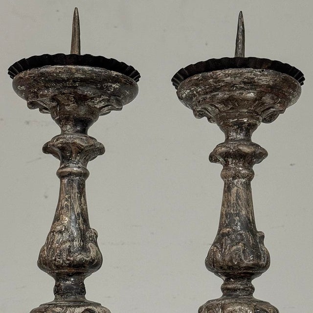 Pair of 18th Century Italian Baroque Silver Gilded Candlesticks For Sale - Image 9 of 18