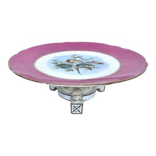 Antique Late 1800s Old Paris Porcelain Cake Stand With Gilded Koi Fish Pedestal Base For Sale