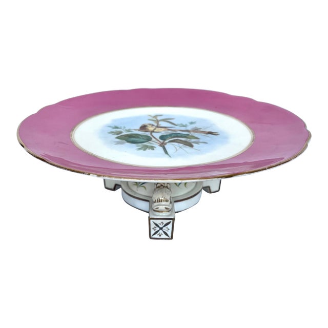 Antique Late 1800s Old Paris Porcelain Cake Stand With Gilded Koi Fish Pedestal Base For Sale