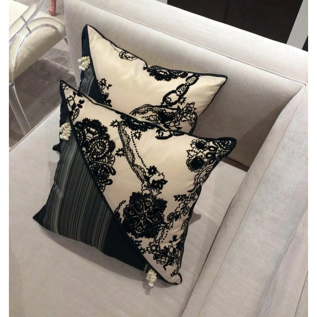 DWM | MALOOS Contemporary Dia Noire Flocked Pillows - a Pair For Sale - Image 9 of 13