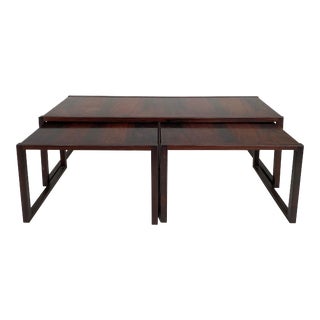 Scandinavian Modern Rosewood Coffee Nest Side Tables, Illegibly Signed For Sale